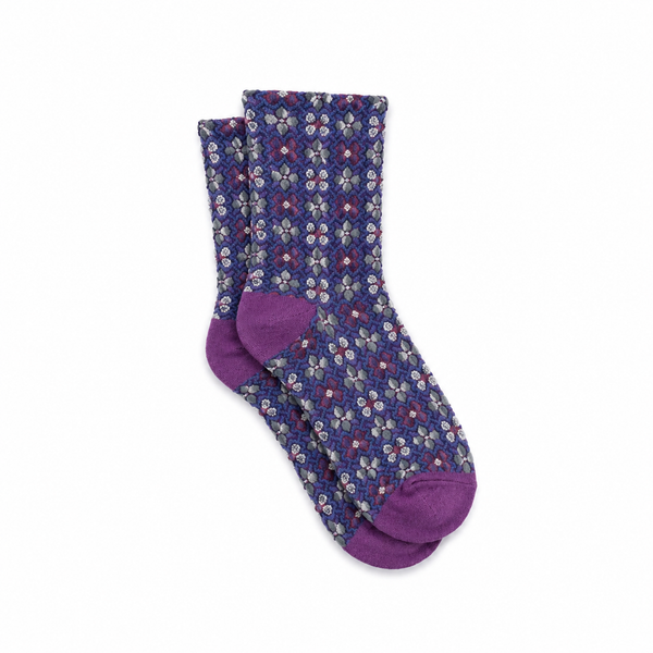 Calcetines Mujer Flores Fruncidas Bordadas Morado