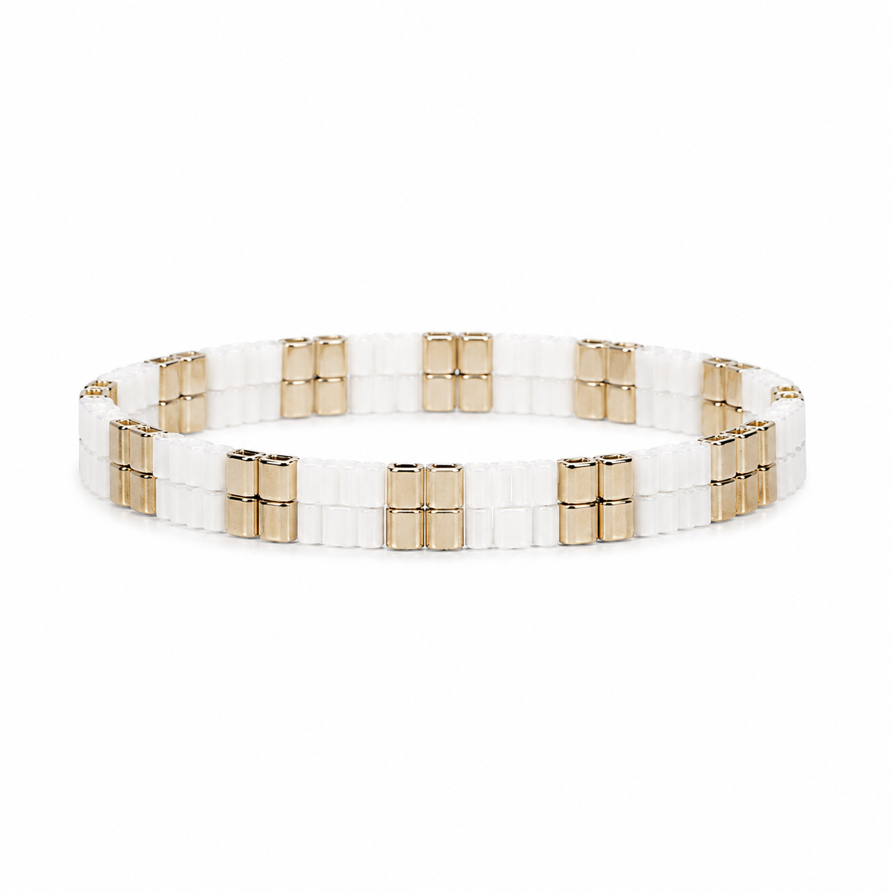Anillo Fino Miyuki Multicolor Dorado Blanco