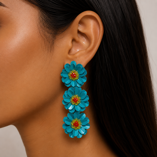 Pendientes Lentejuelas en Triple Flor Verde