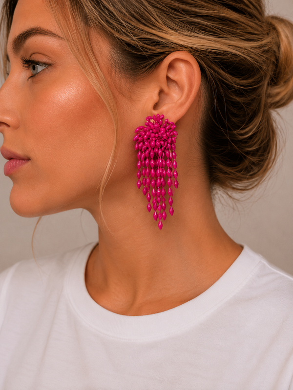Pendientes Cascada Tiras Fucsia