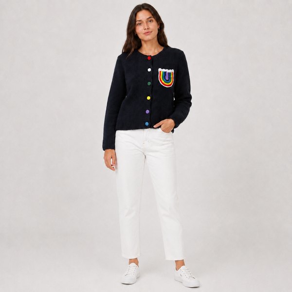 Navy Cardigan Jacket with Rainbow Pocket