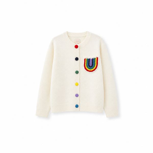White Cardigan Jacket with Rainbow Pocket