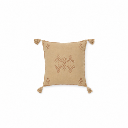 Sand Beige Ethnic Cushion with Tassels