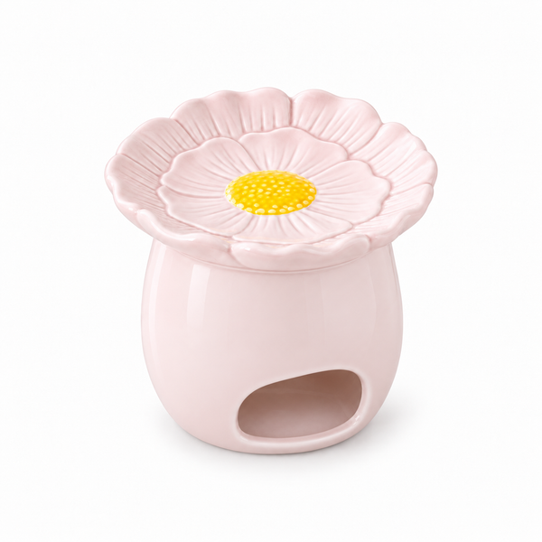 Lámpara Aromática de Cerámica, Quemador Aceites Esenciales Cera Wax Melts Flor Margarita Rosa