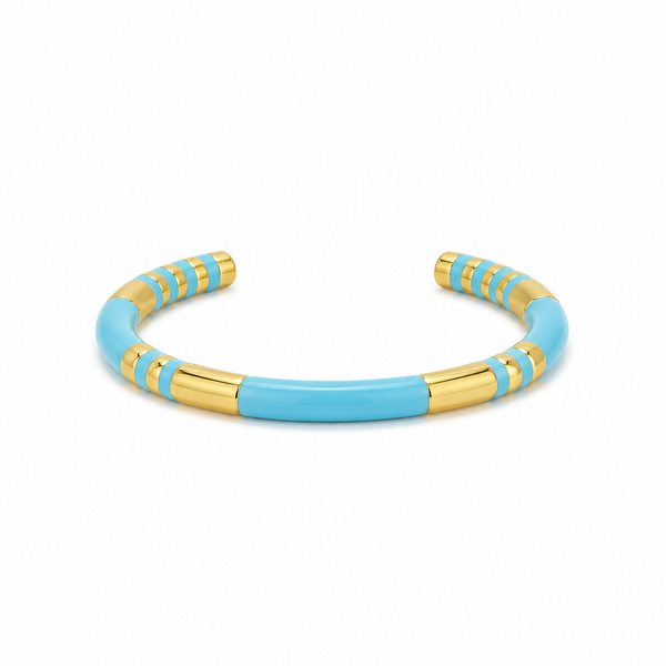 Brazalete Metal Dorado con Esmalte Azul Claro