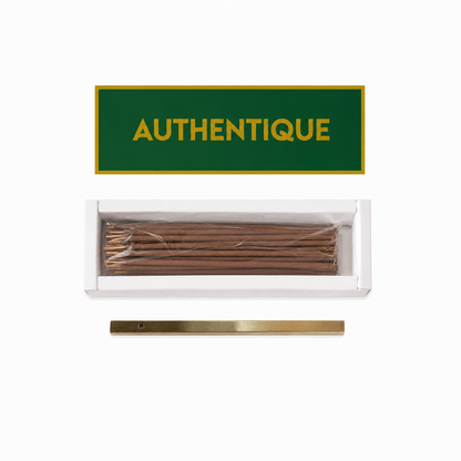 Green Fig Scent Incense Box with "Authentique" Phrase + Holder