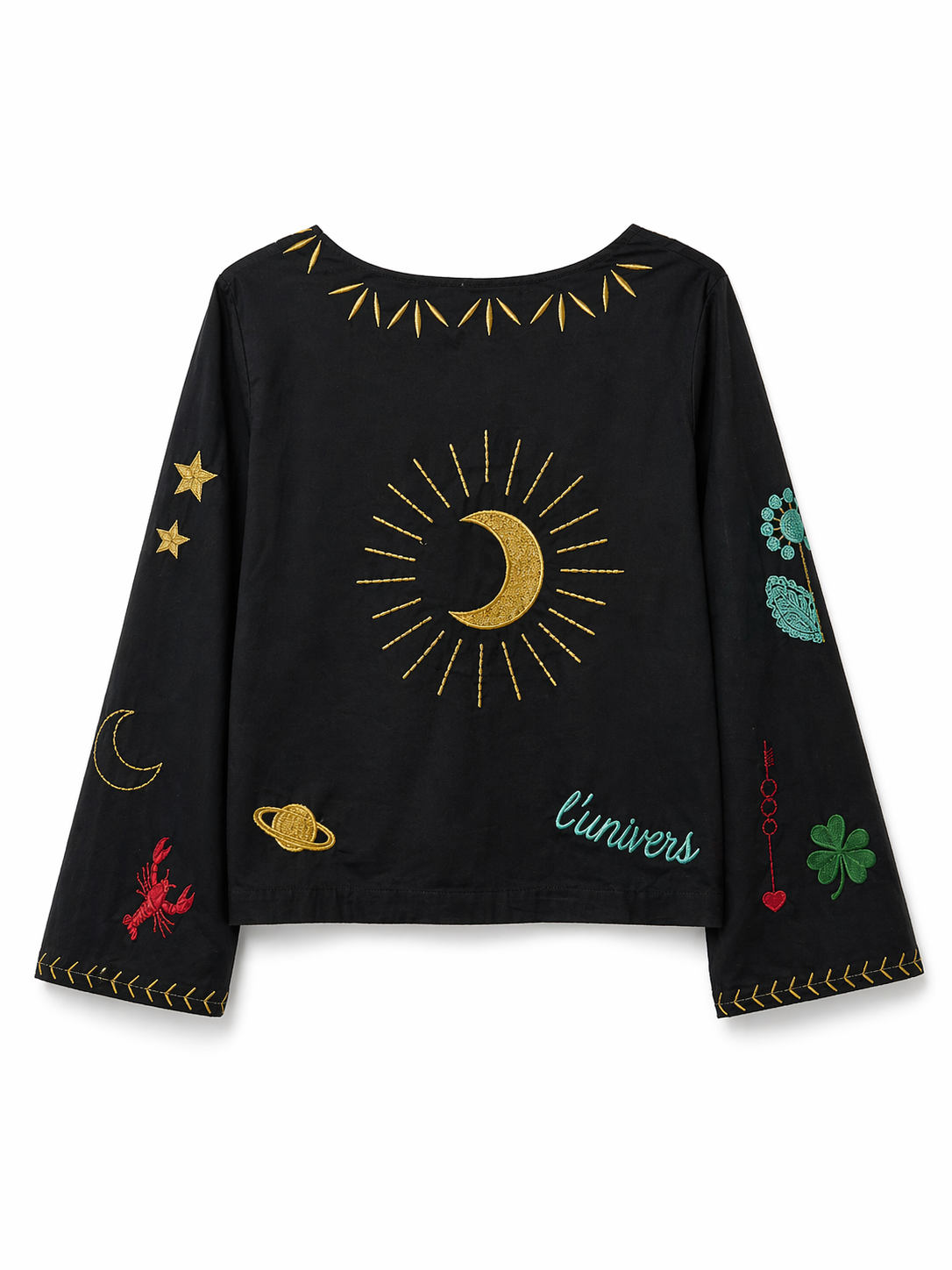 Camisa Negra con Bordados con Lazos