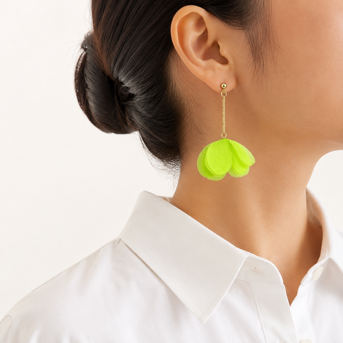 Pendientes Flor Colgando Tela Naranja