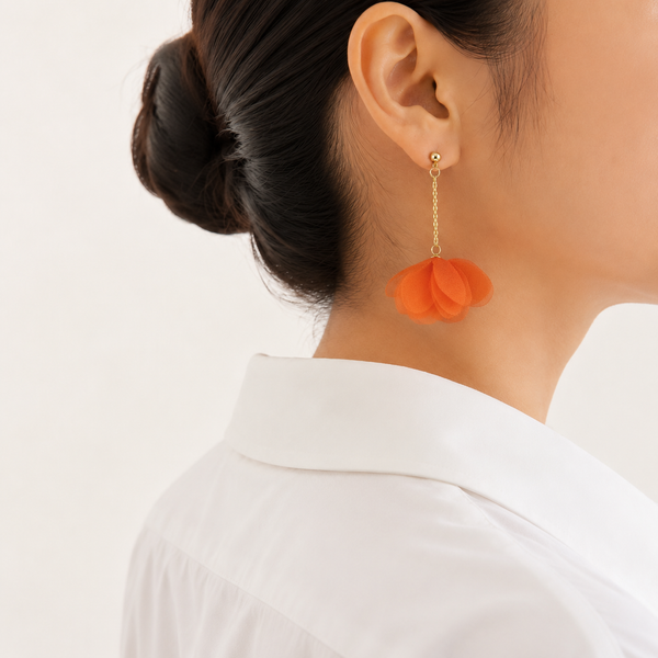 Pendientes Flor Colgando Tela Naranja