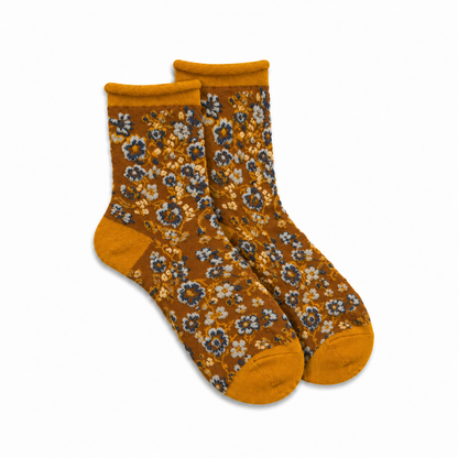 Calcetines Mujer Flores Fruncidas Bordadas Caña Baja