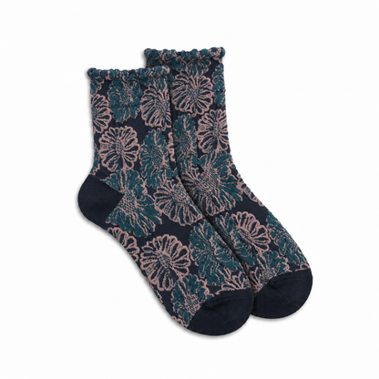 Calcetines Mujer Flores Fruncidas Grandes Aire Vintage