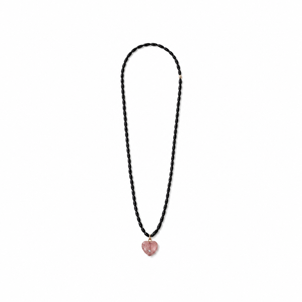 Collar Cuentas Madera Negra Corazón