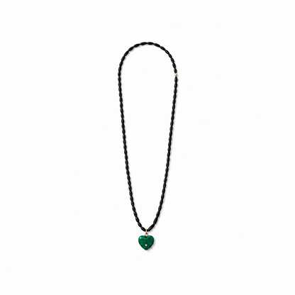 Collar Cuentas Madera Negra Corazón