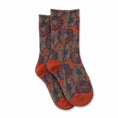 Calcetines Mujer Flores Fruncidas Grandes Aire Vintage