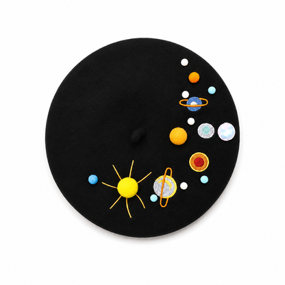 Navy Blue Beret with Planets