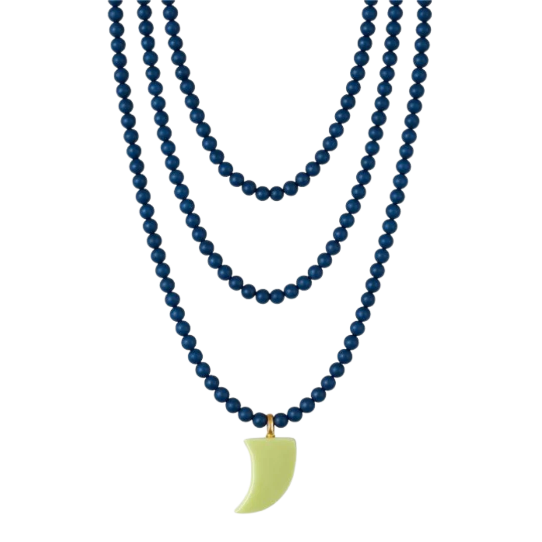 Collar Cuentas Semillas Azul con Cuerno Amarillo