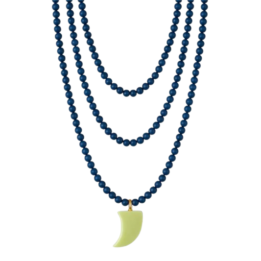 Collar Cuentas Semillas Azul con Cuerno Amarillo