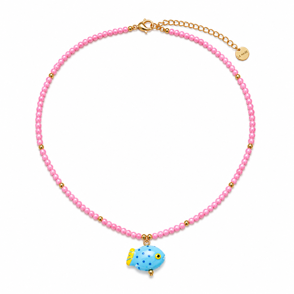 Collar Rosa con Pez Cerámica Azul