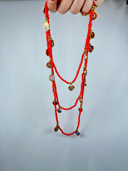 Collar Cuentas Escapulario Budha Naranja 170 cm
