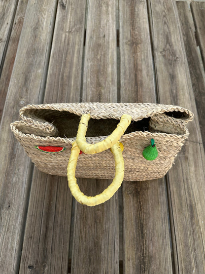 Bolso Capazo con Frutas Mimbre Asa Amarilla