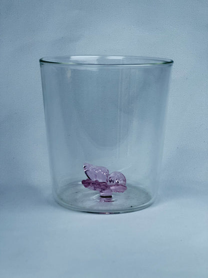 Vaso Vidrio Figura Dentro Mariposa Rosa