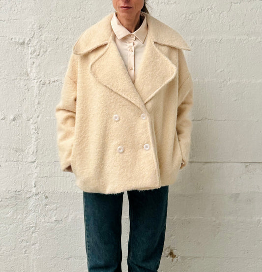 Chaqueta Chaquetón Abrigo Corto Liso Crudo Blanco