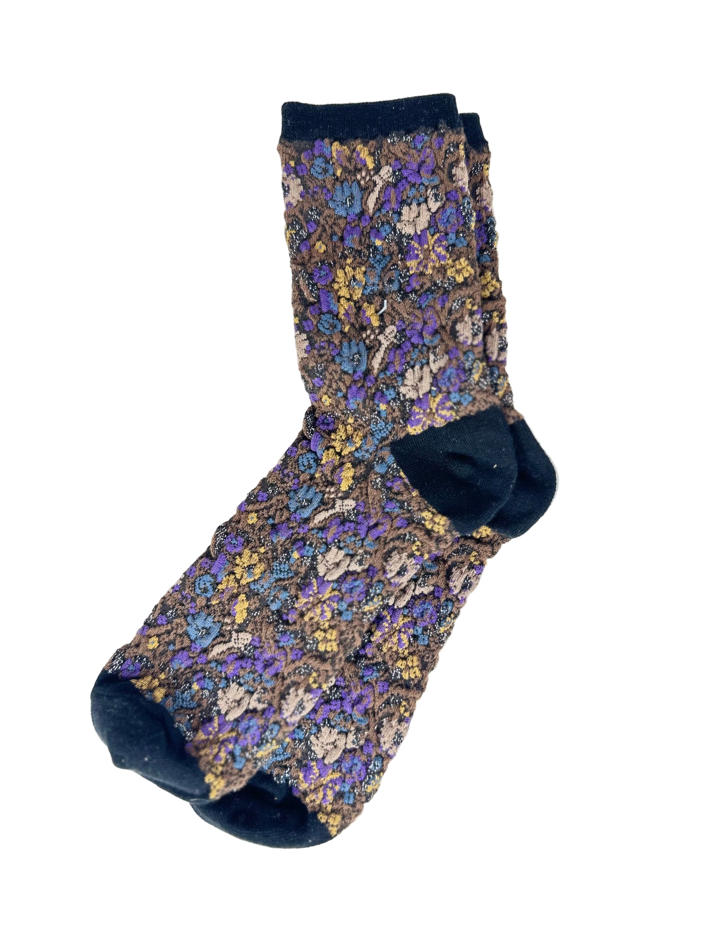Calcetines Mujer Flores Fruncidas Negro