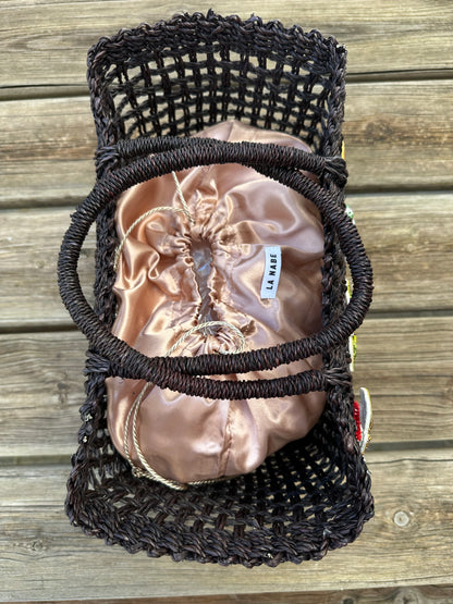 Bolso Capazo Cubo de Mano con Frutas de Predería M Natural Negro