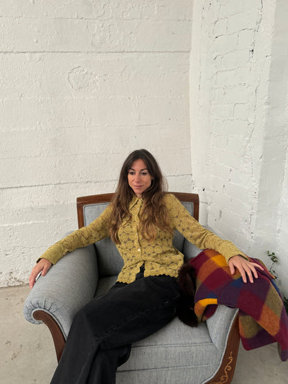 Blusa Encaje Verde Terciopelo