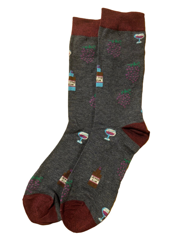 Calcetines Hombre Vino y Copas Gris Claro
