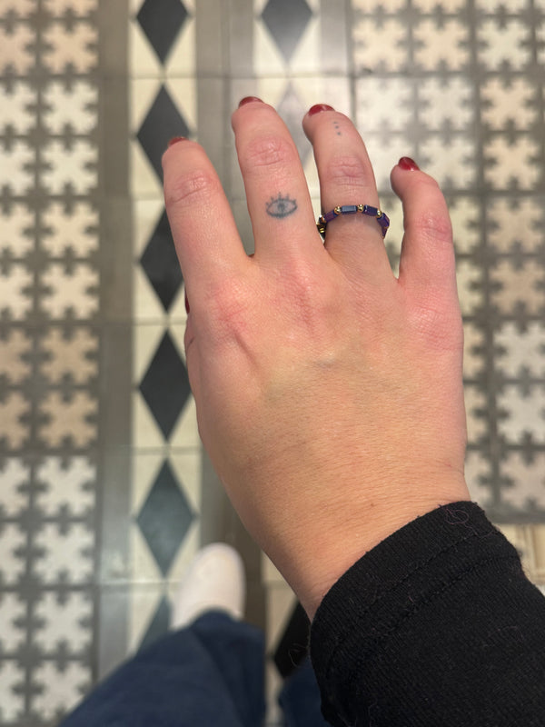 Anillo Elástico Cuentas Morado