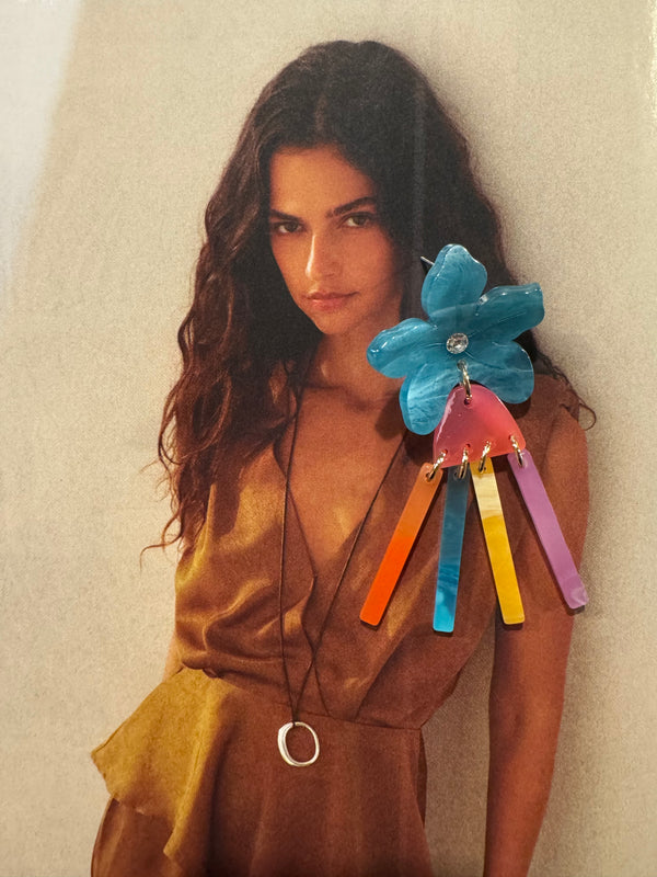 Pendientes Hawaii Flor Resina con Flecos Multicolor