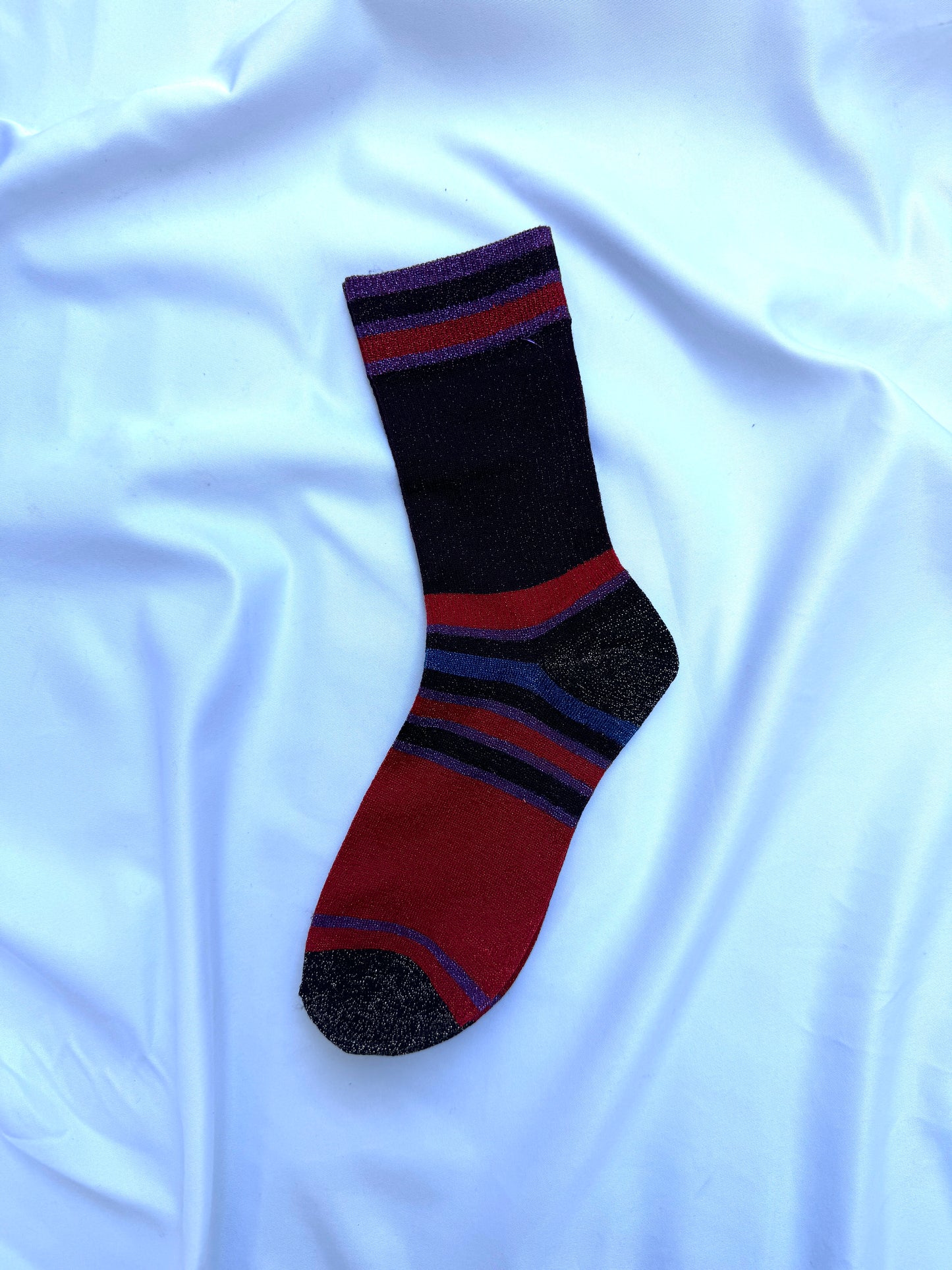 Calcetines Mujer Purpurina Rojo Rayas