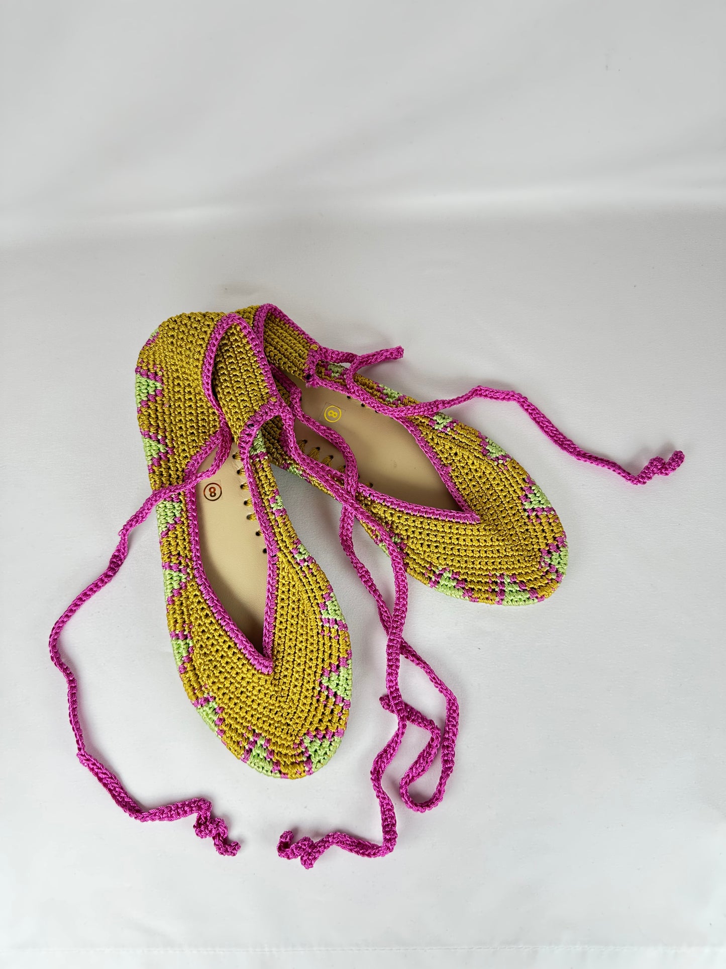 Bailarina de Crochet Mostaza y Verde Talla 38