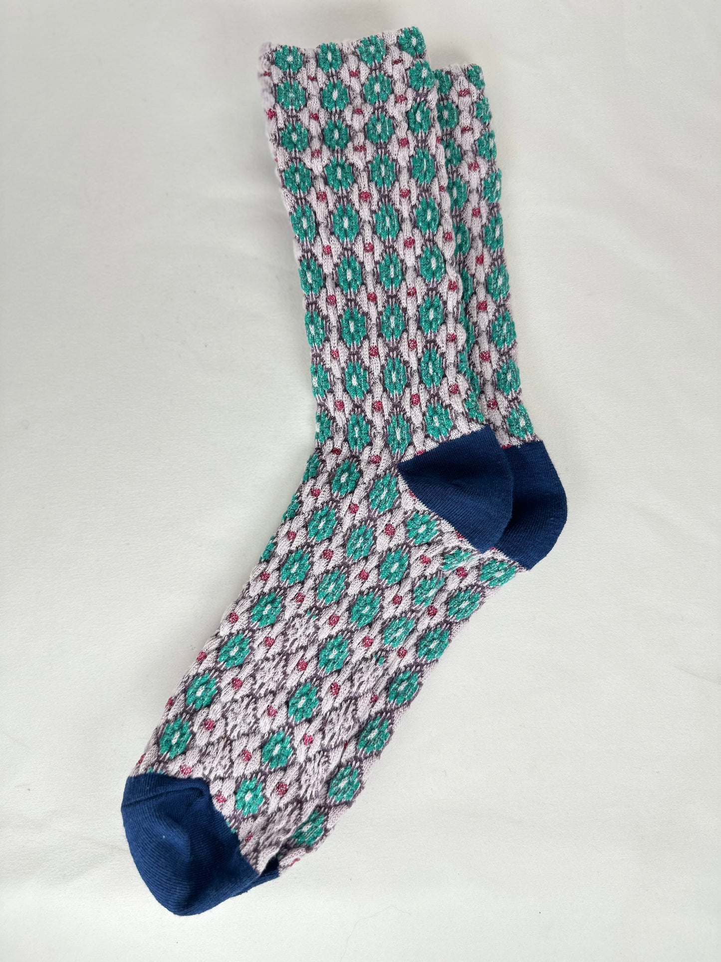 Calcetines Mujer Flores Fruncidas Rosa Turquesa