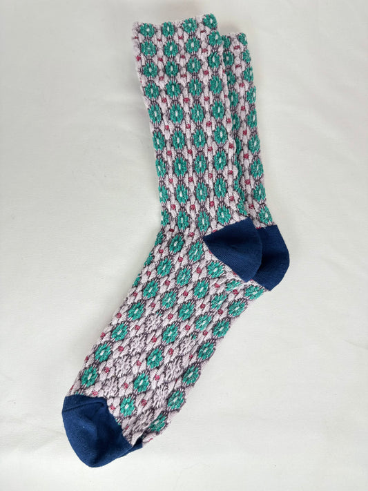 Calcetines Mujer Flores Fruncidas Rosa Turquesa