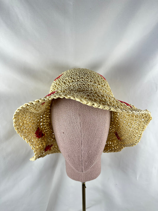 Sombrero Yute Claro Corazón Corazones Rojos
