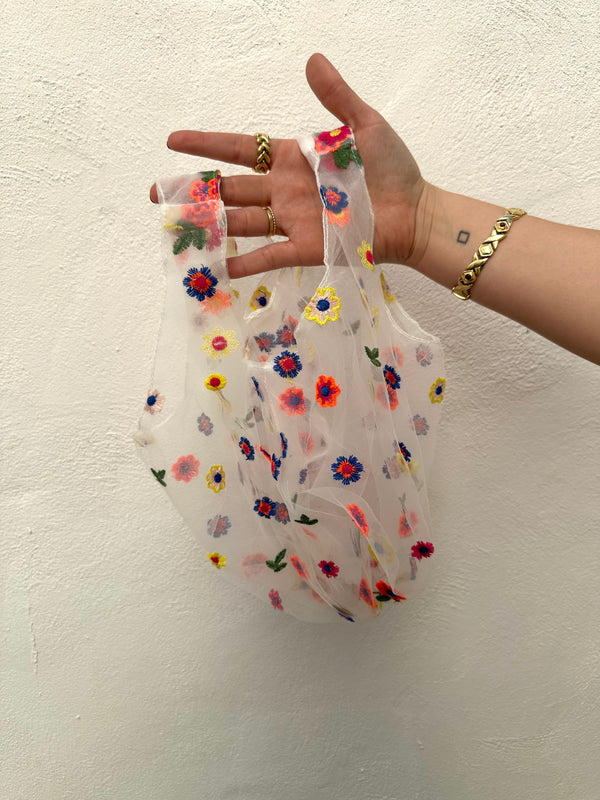 Bolsa Organza Transparente Flores Multicolor