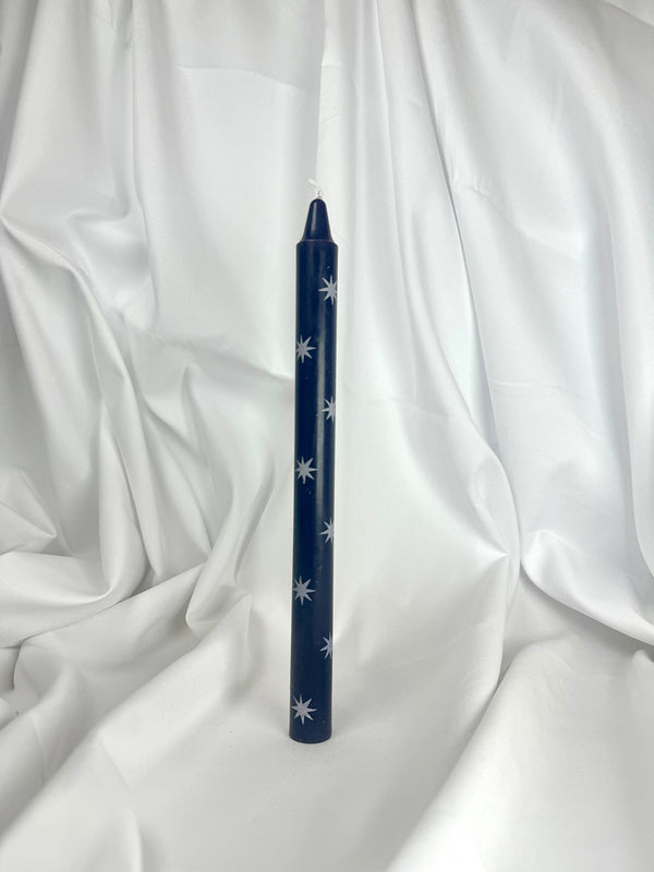 Vela de Candelabro Azul con Estrellas Grises