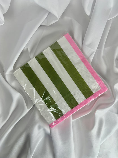 Servilletas de Papel rayas caqui borde fucsia