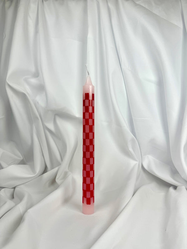 Vela de Candelabro Damero Cuadros roja