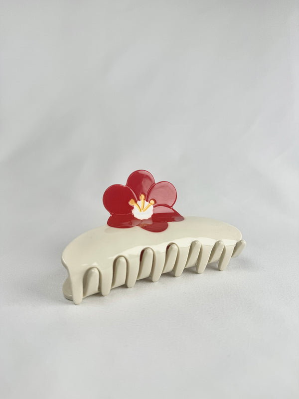 Pinza de Pelo Crema Flor Roja