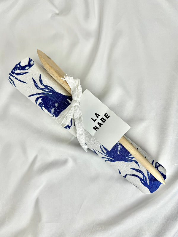 Trapo Estampados Cangrejo en Azul con Cuchara de Madera