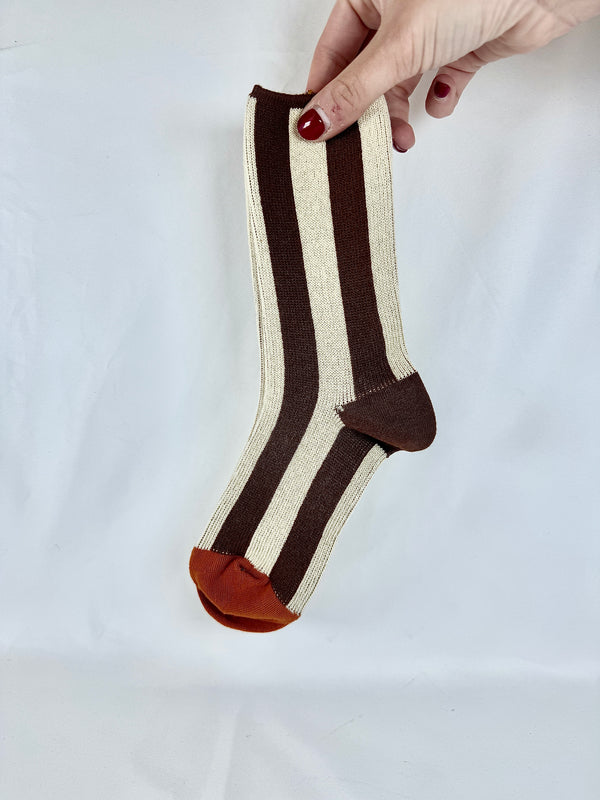 Calcetines Mujer Rayas Marrón Crudo Puntera Marrón