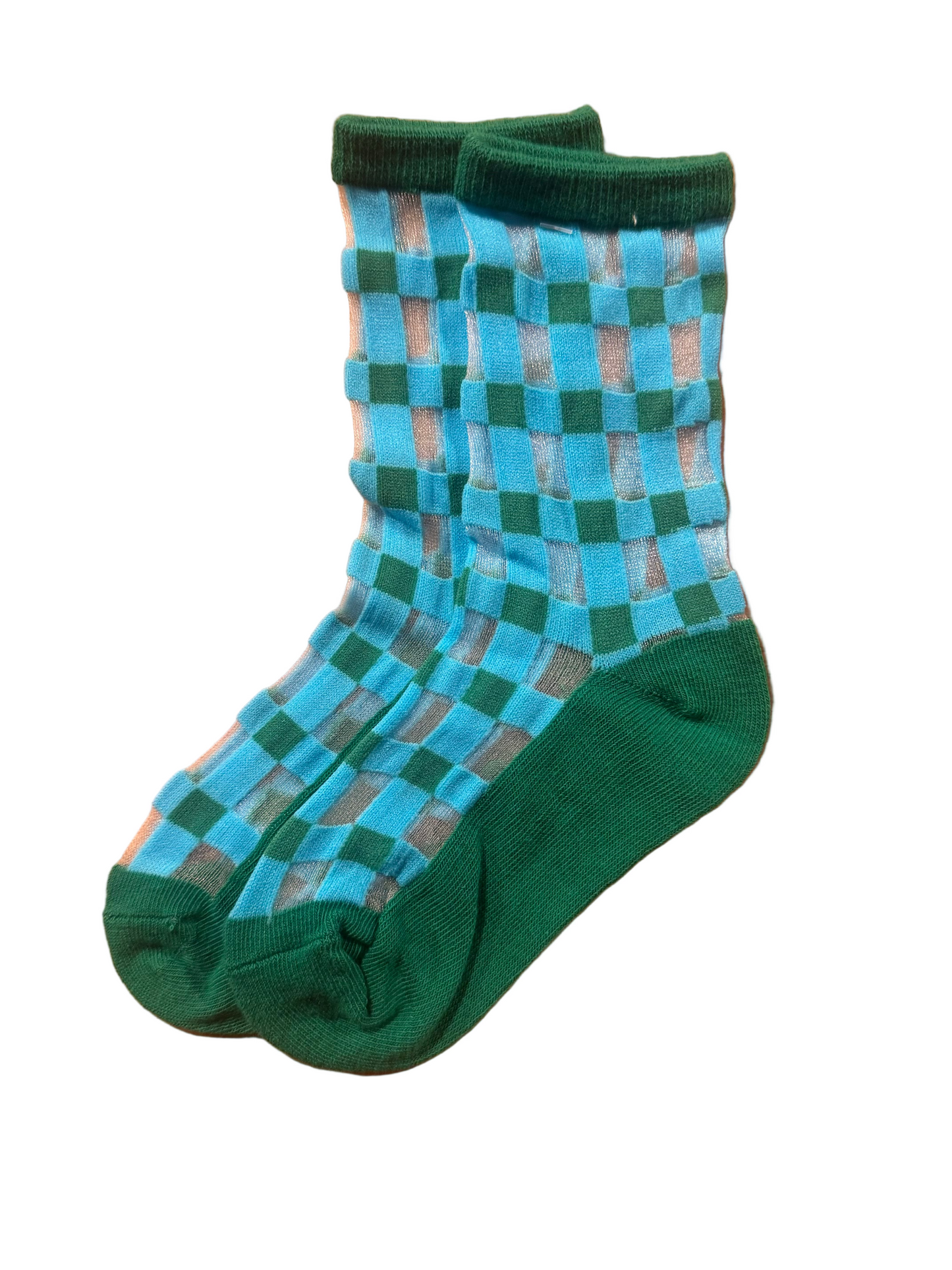 Calcetín Media Transparente Infantil Cuadros Verde y Turquesa
