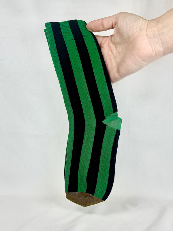 Calcetines Mujer Rayas Verde y Negro Puntera Caqui