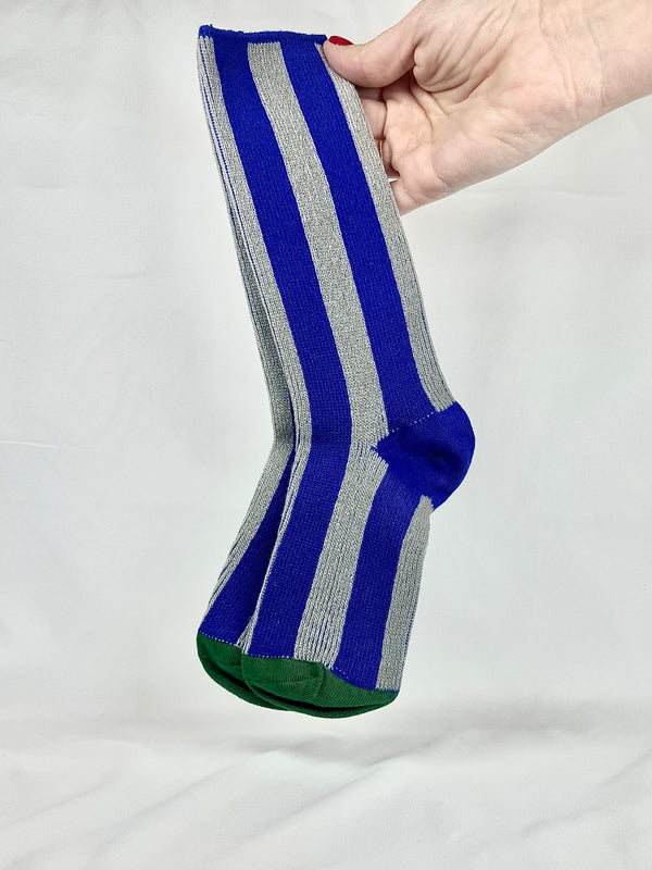 Calcetines Mujer Rayas Azul y Gris Puntera Caqui