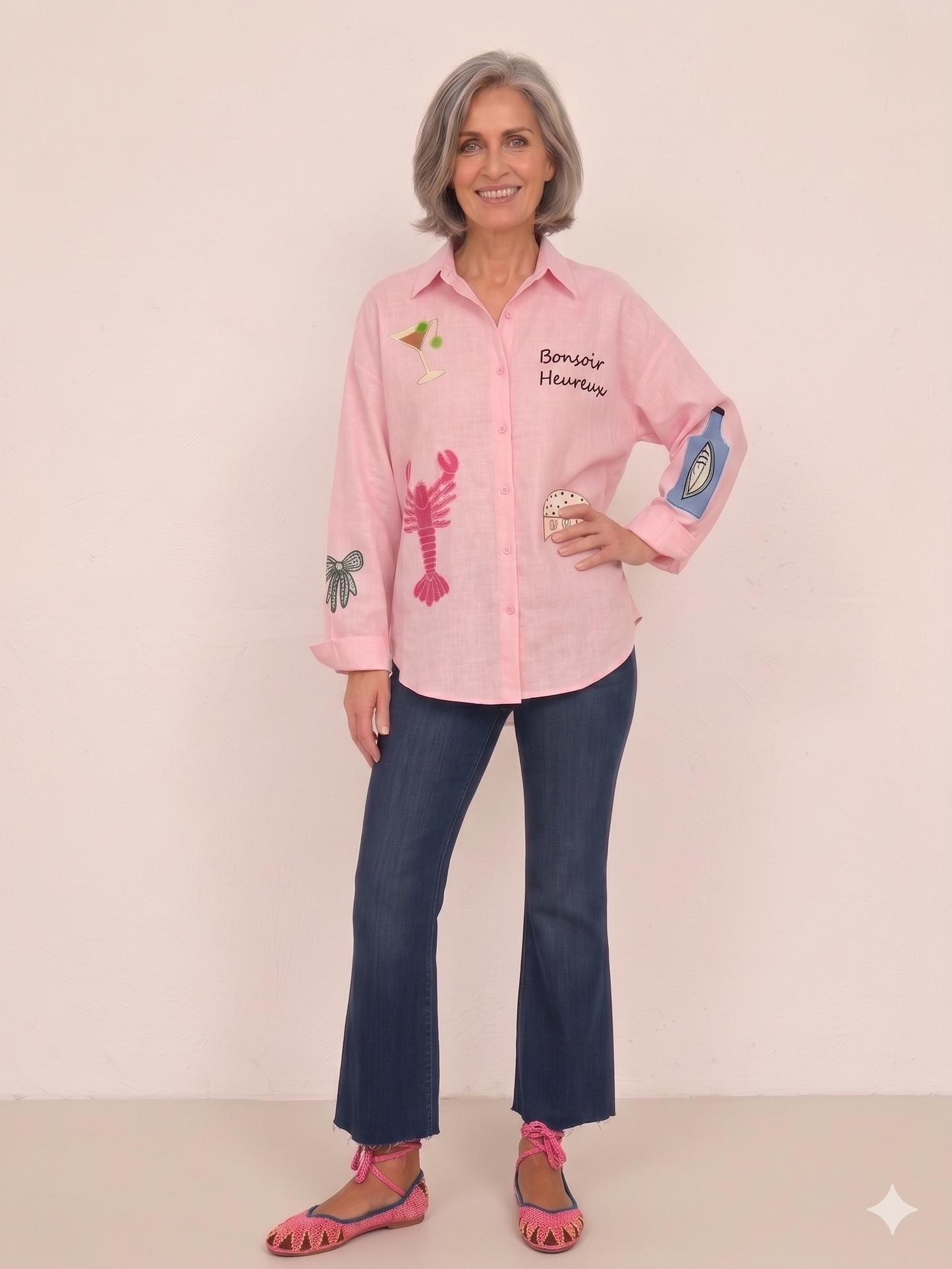 Blusa o Camisa Lino Rosa Bordada