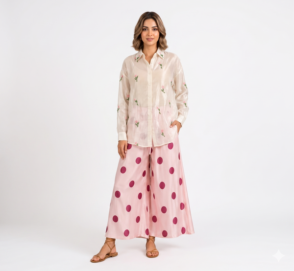 Blusa Blanca Flores Cuentas