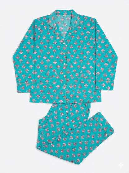 Pijama Indio Estampado con Funda Estampada Manga Larga Pantalón Largo